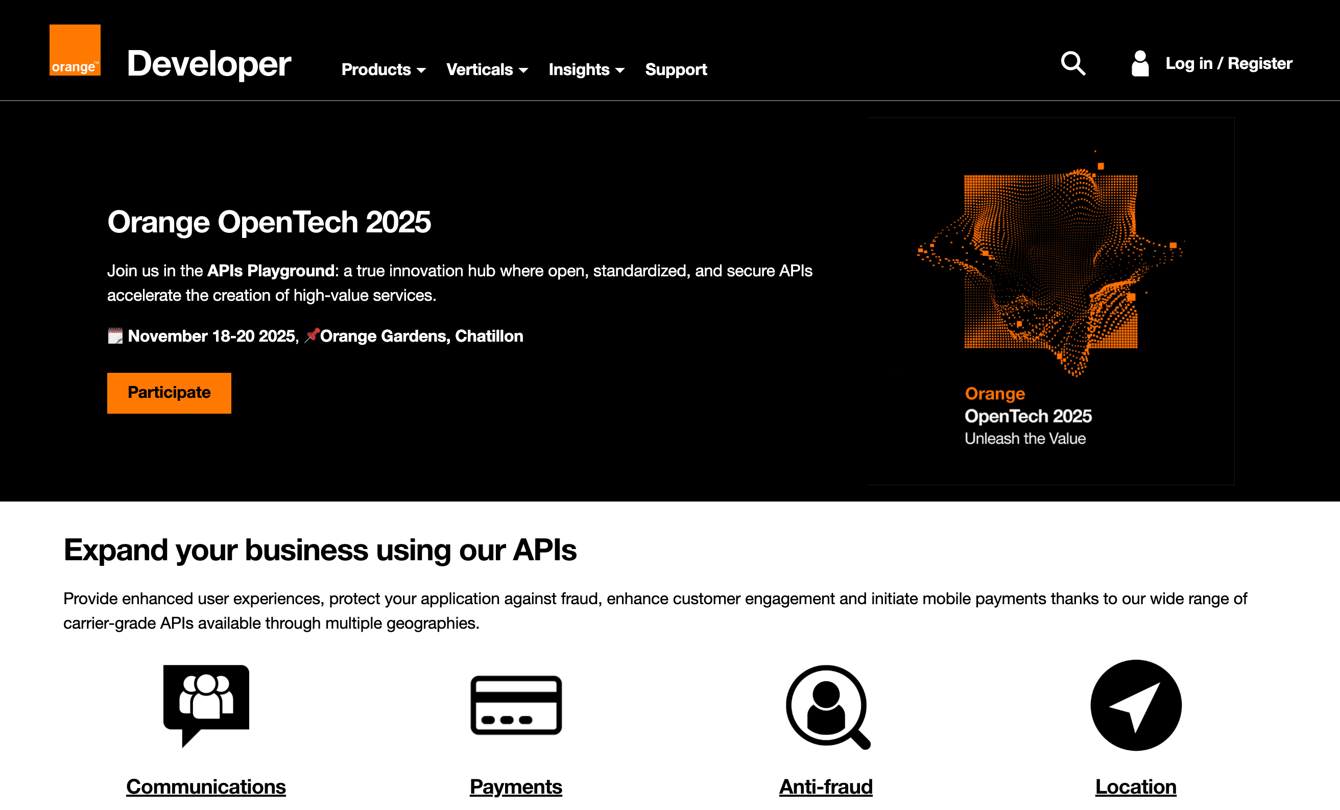 Orange Developer Portal homepage